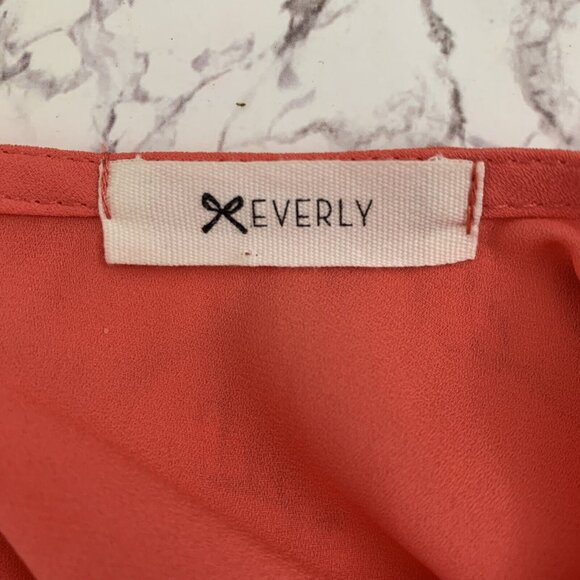 Everly Small Blouse Peplum 1/2 Sleeve Chiffon Semi Sheer Pink Coral Back Cutout - Picture 3 of 4